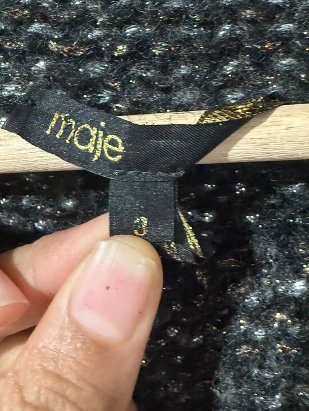 Maje Metallic Knit Wool Blend Sweater Size 3 Black Gold Sparkle - Picture 10 of 10